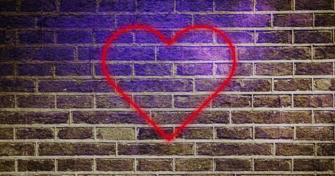 Red Neon Heart Graffiti on Brick Wall with Purple Light Effect - Download Free Stock Images Pikwizard.com