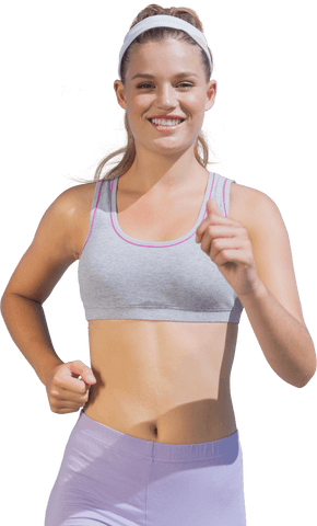 Caucasian Woman Jogging in Sportswear on Transparent Background