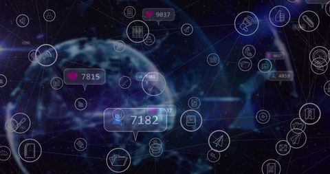 Digital Network Connection with Media Icons Over Globe - Download Free Stock Images Pikwizard.com