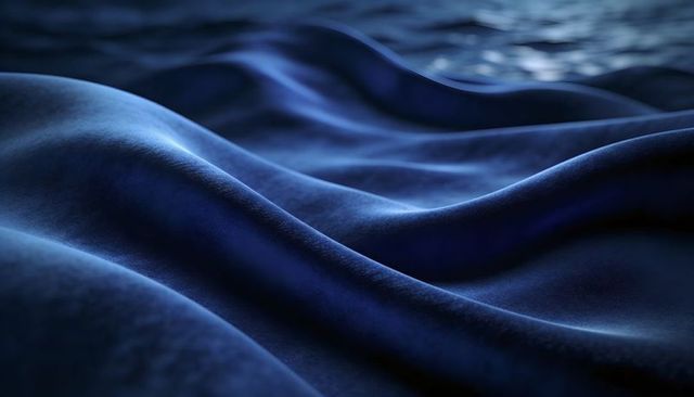 Deep Navy Velvet Waves Closeup — Luxury Plush Fabric Texture, Soft Folded Surface Backdrop