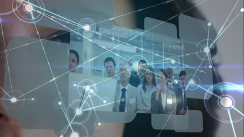 Futuristic Digital Network Overlaid on Business Team