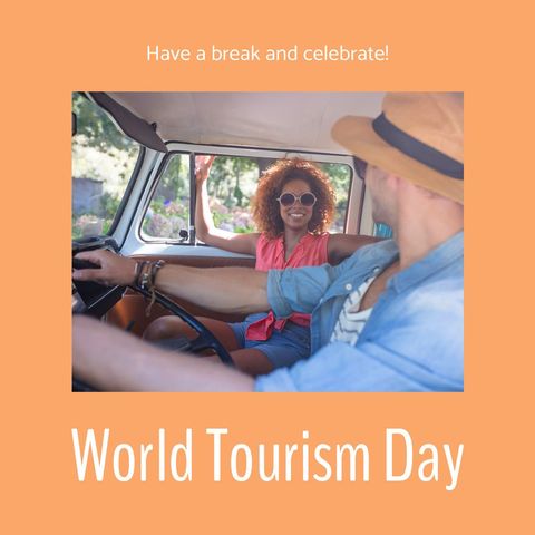 Traveling adventurous couple celebrating world tourism day