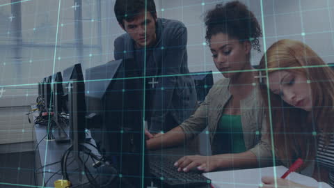 Diverse Students Engaging with Digital Data Processing Interface