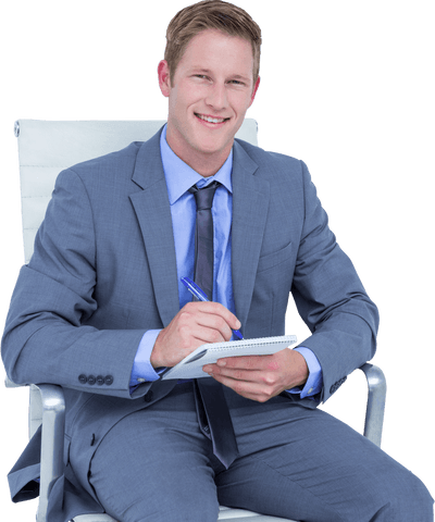 confident businessman writing on notepad with transparent background - Download Free Stock Videos Pikwizard.com