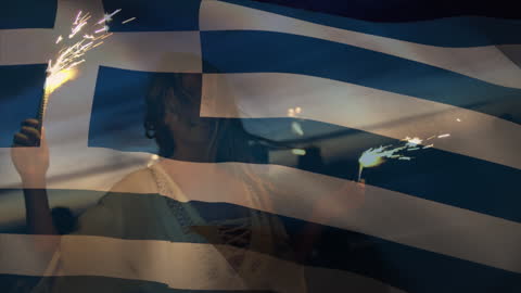 Celebrating with Sparklers on Cheerful Greek Beach Getaway