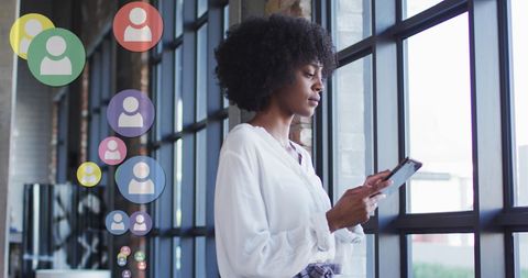 Businesswoman engaging with social media technology