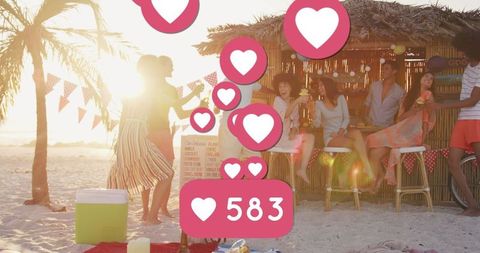 Friends Enjoy Beach Party with Social Media Engagement