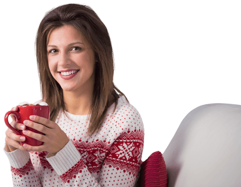 woman holding red mug and smiling on comfortable sofa transparent background - Download Free Stock Videos Pikwizard.com