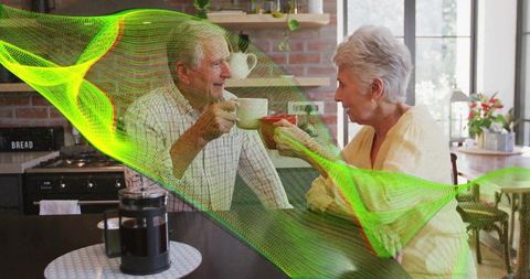 Senior Couple Enjoying Coffee at Cozy Kitchen Island