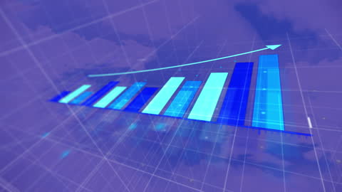 Futuristic Financial Graphs with Rising Bar Chart and Arrow