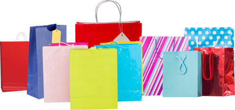 Colorful shopping bags set on transparent background