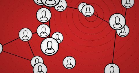 Digital network connections on red background