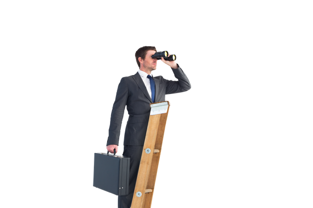 Transparent Businessman Climbing Ladder with Binoculars - Download Free Stock Videos Pikwizard.com