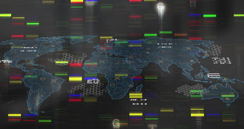 Innovative World Map with Colorful Digital Interface Elements