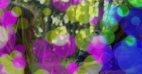 Vibrant Friendship in Nature with Overlay of Colorful Circles