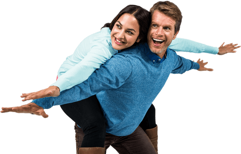 Cheerful Couple with Transparent Background Wearing Warm Clothing