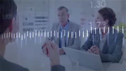 Business Interview with Data Overlay in Modern Office