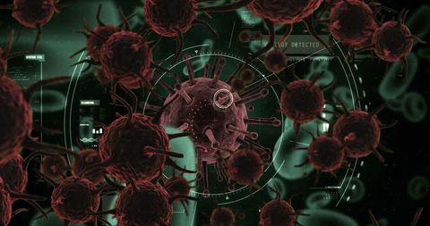 Futuristic Virus Detection Interface with 3D Virus Visualization