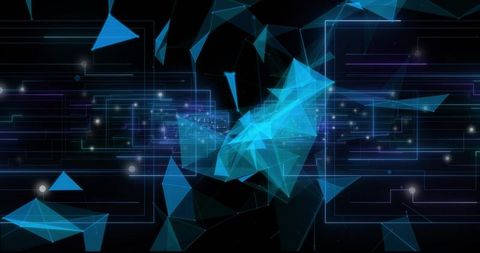 Futuristic Blue Triangular Facets with Glowing Network