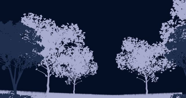 Illustrative image of trees growing on land against clear sky in forest at night, copy space. Vector, abstract, nature and scenery concept.