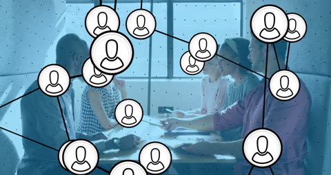 Digital Network of Business Connections with User Icons