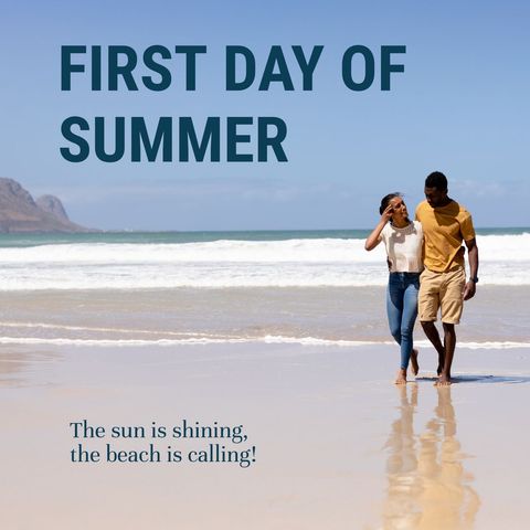 Diverse Couple Walking on Sunny Beach First Day of Summer - Download Free Stock Templates Pikwizard.com
