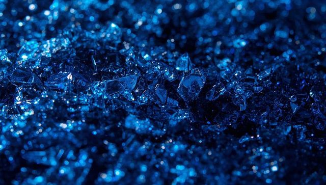 Shimmering Cobalt Crystal Shards Catching Cool Light, Macro Faceted Reflective Texture