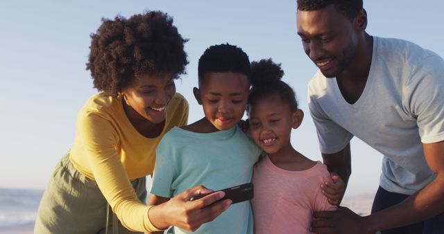 Happy Family Taking Selfie on Beach - Download Free Stock Images Pikwizard.com