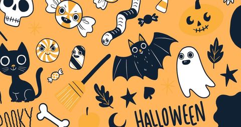 Halloween Characters on Festive Yellow Background