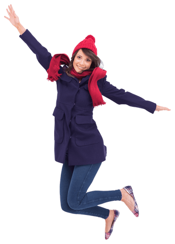 Youthful Woman Joyfully Jumping with Transparent Background