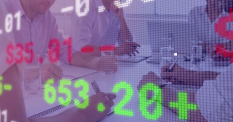 Financial Team Collaborating Over Stock Market Data Visualization