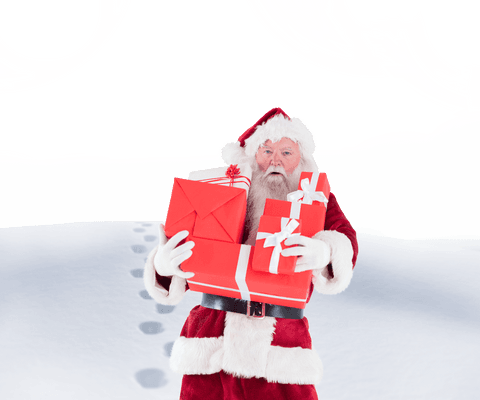 Santa Holding Red Gifts on Transparent Background for Christmas Promos