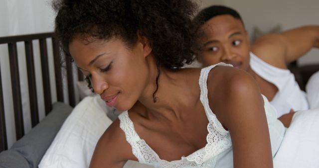 Couple Sharing Tender Moment in Bedroom - Download Free Stock Images Pikwizard.com