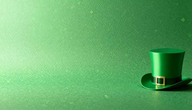 Emerald Top Hat with Gold Buckle on Green Textured Background for St Patrick's Event