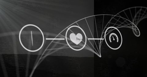 abstract dna structure with digital heartbeat and speed icons - Download Free Stock Images Pikwizard.com
