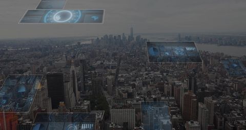 Futuristic Augmented Reality Interface over City Skyline