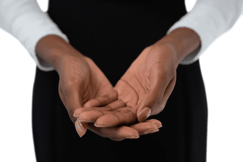 Transparent Hands Cupped Businesswoman Midsection Gesture