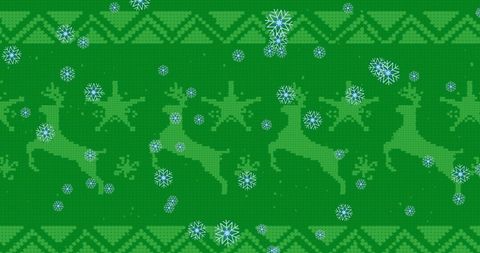 Festive Green Background with Reindeer and Snowflake Pattern - Download Free Stock Images Pikwizard.com