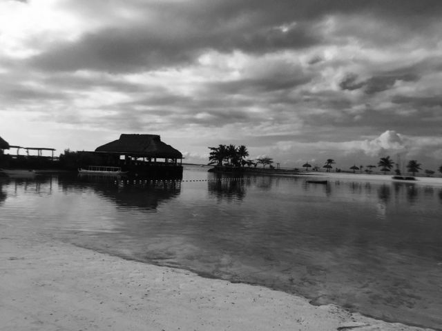 Tropical Beach Resort with Overwater Bungalows in Black and White - Download Free Stock Images Pikwizard.com