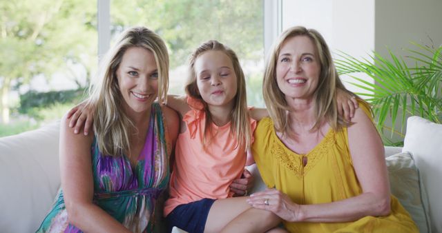 Happy Multigenerational Female Family Sitting On Couch Outdoors - Download Free Stock Images Pikwizard.com