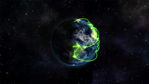 Digital Globe with Neon Highlights in Space