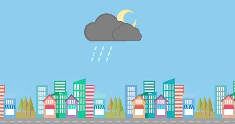 Rain Cloud Hovering Over City Skyline Illustrative Design - Download Free Stock Images Pikwizard.com