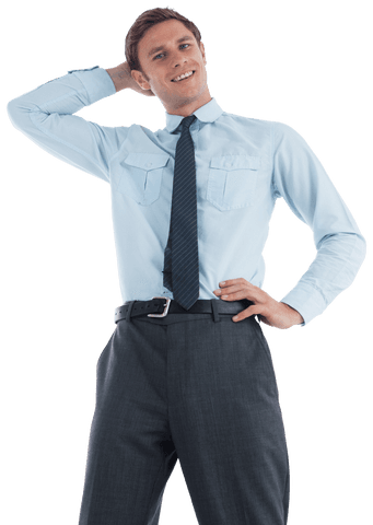 Confident Businessman in Thought with Transparent Background
