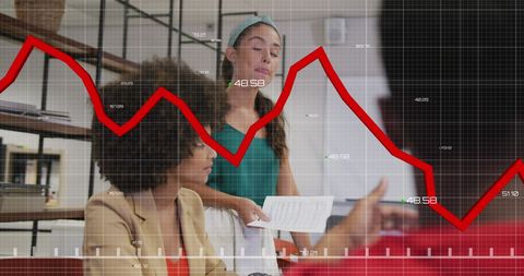 team meeting with graph overlay illustrating business trends - Download Free Stock Images Pikwizard.com