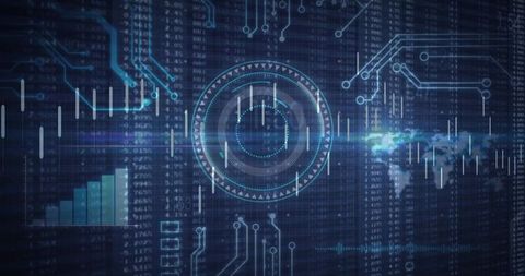 Futuristic Interface Displaying Digital Data and Circuit Traces