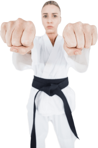 Female Athlete Focusing with Transparent Judo Punch Pose
