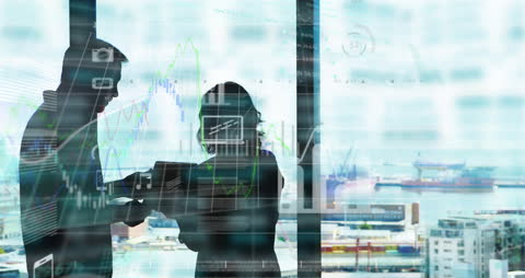 Silhouetted Professionals Discussing Business Data Analytics