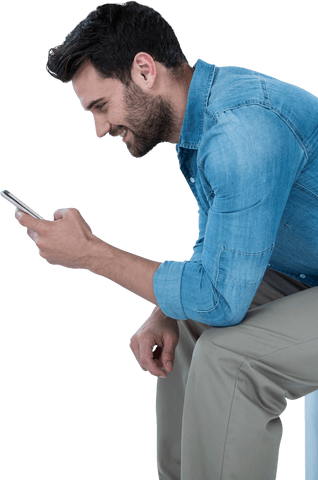 Happy Young Man Engaged on Smartphone Transparent Background - Download Free Stock Videos Pikwizard.com