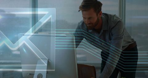 Man engaging with digital workspace and email graphic