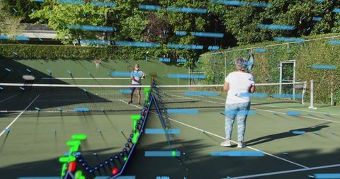 Tennis coaching with ar technology in sunny outdoors